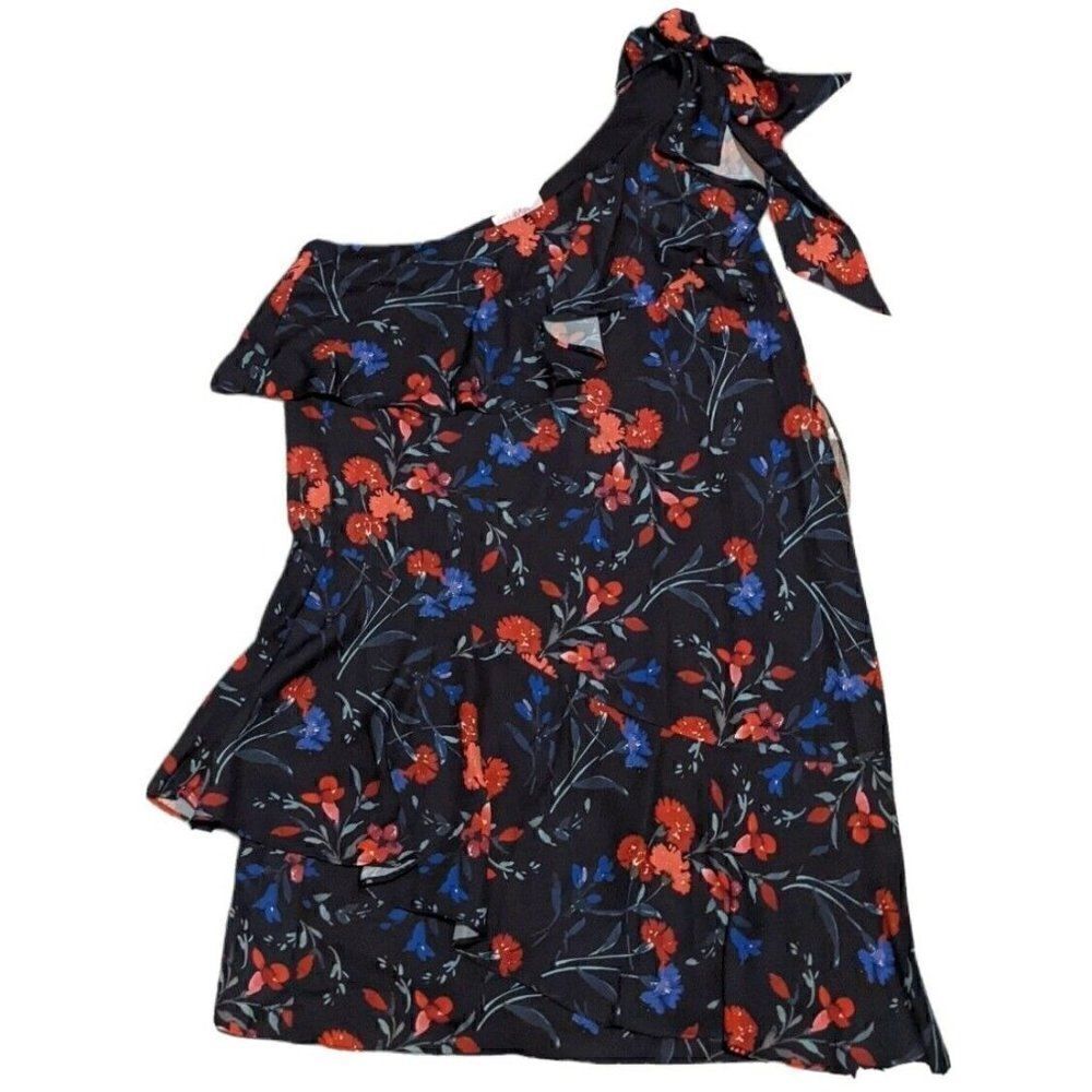 Parker Abrico One-Shoulder Ruffle Shift Dress Black Floral Print XS NWT $345